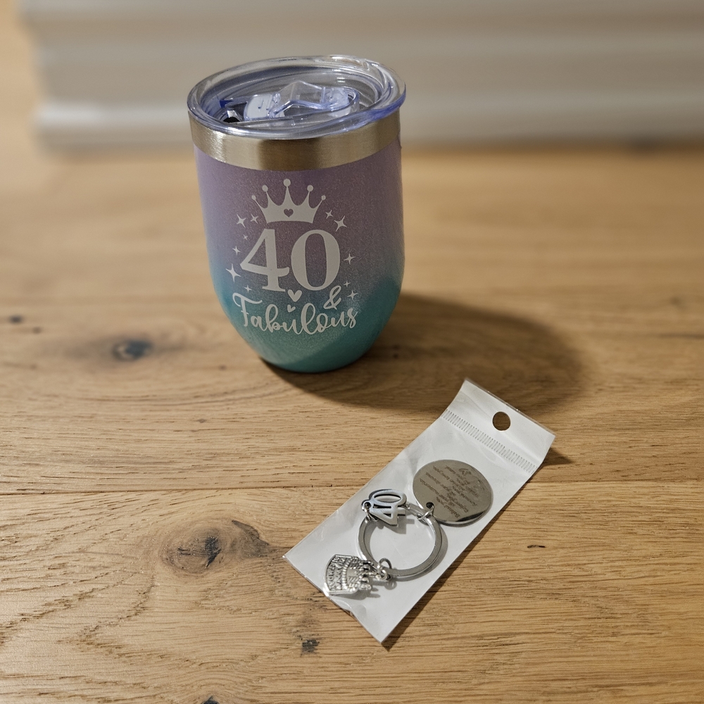 40 & Fabulous Tumbler Gift Set – Gradient Stainless Steel Cup + Keychain (New)